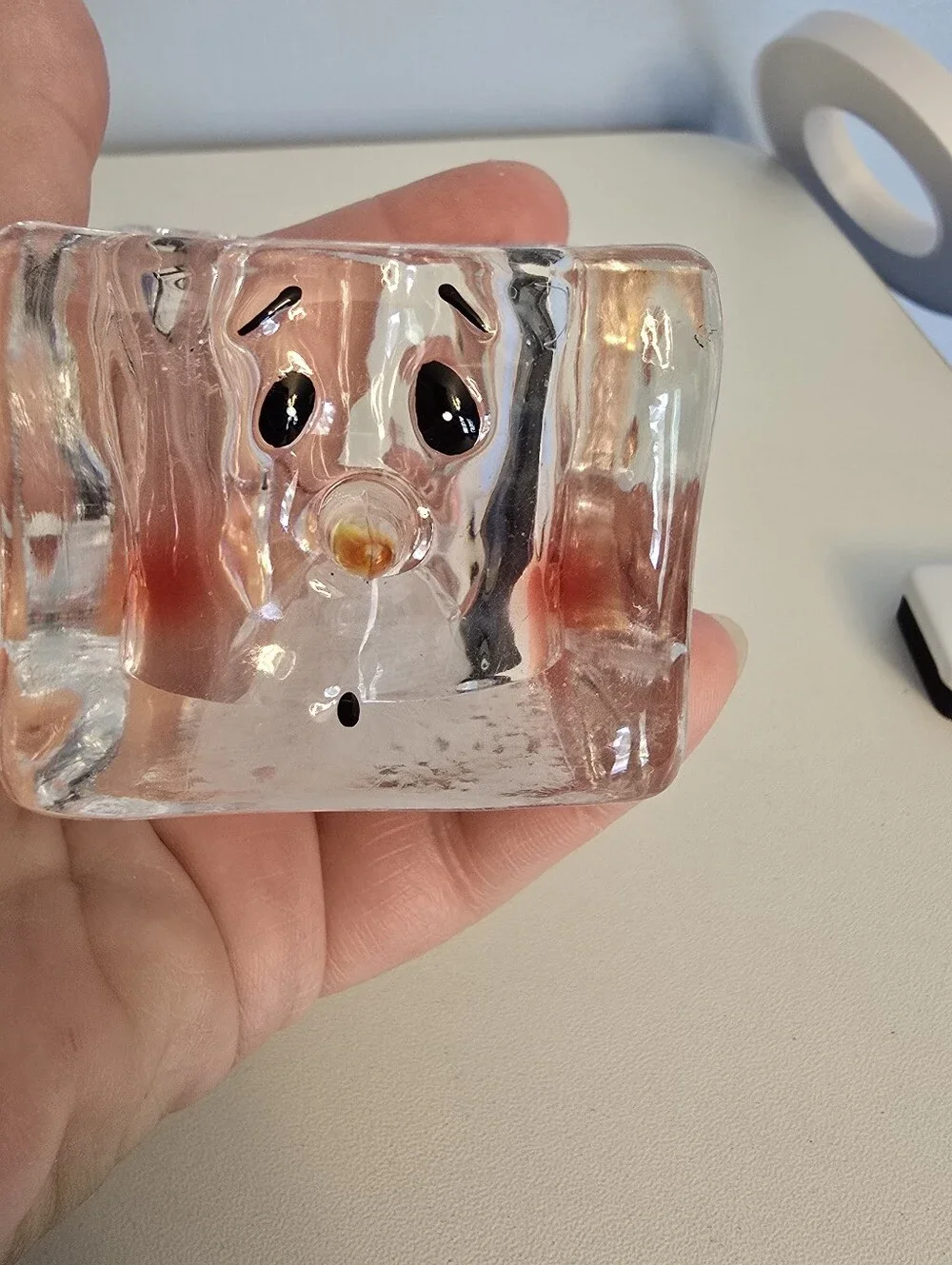 2 Department Dept. 56 Clear Glass Ice Cube Snowman Faces Candle Holders